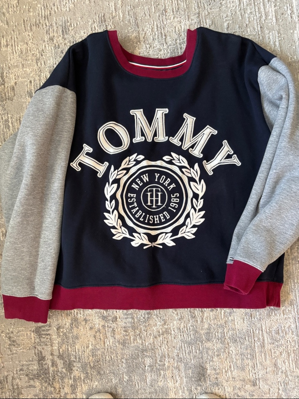 Tommy Hilfiger Navy, Gray & Burgundy Logo Pullover